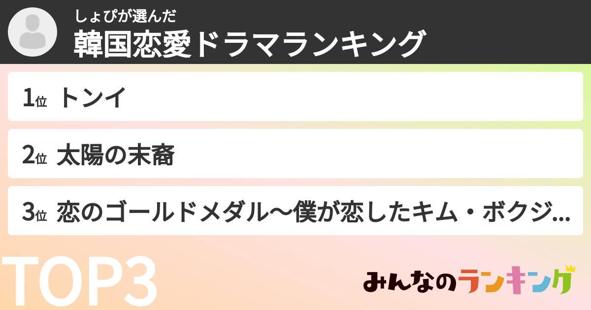 しょぴさんの「韓国恋愛ドラマランキング」