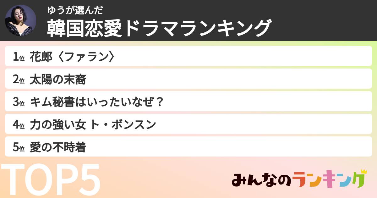 ゆうさんの「韓国恋愛ドラマランキング」