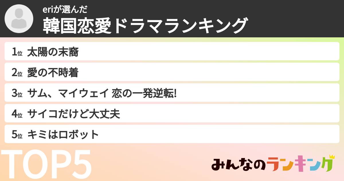 eriさんの「韓国恋愛ドラマランキング」