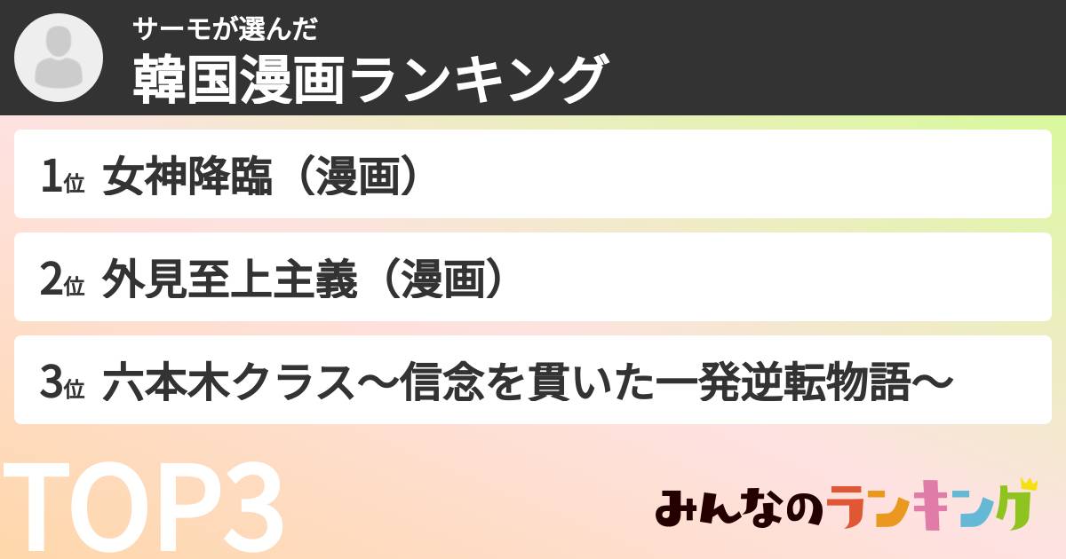 サーモさんの「韓国漫画ランキング」