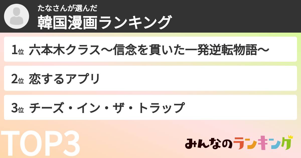 たなさんさんの「韓国漫画ランキング」