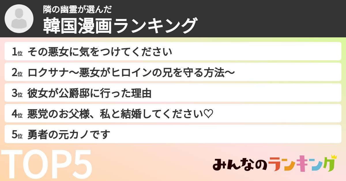 隣の幽霊さんの「韓国漫画ランキング」