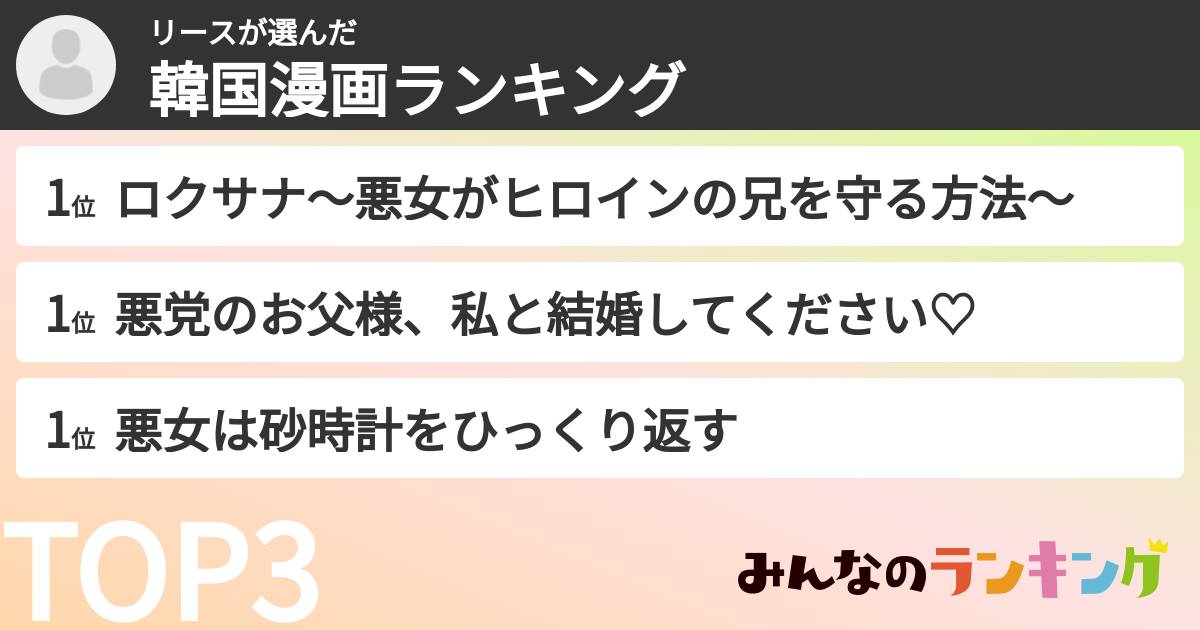 リースさんの「韓国漫画ランキング」