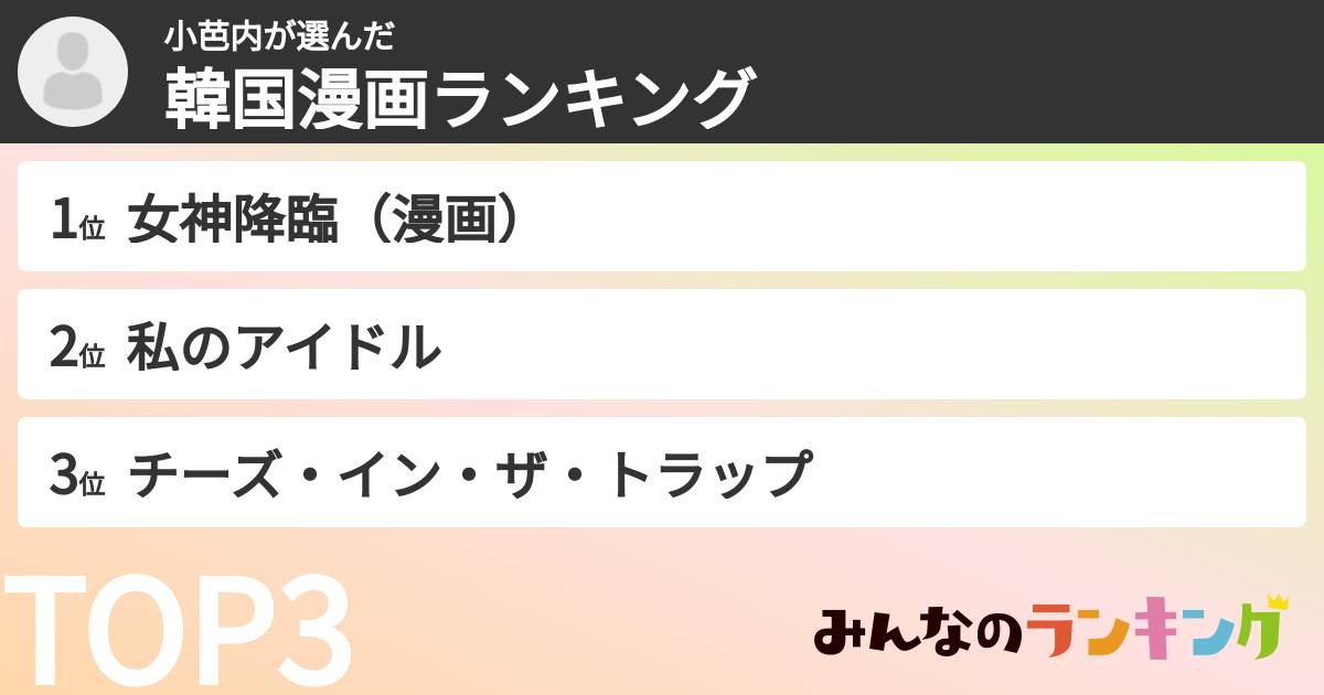 小芭内さんの「韓国漫画ランキング」