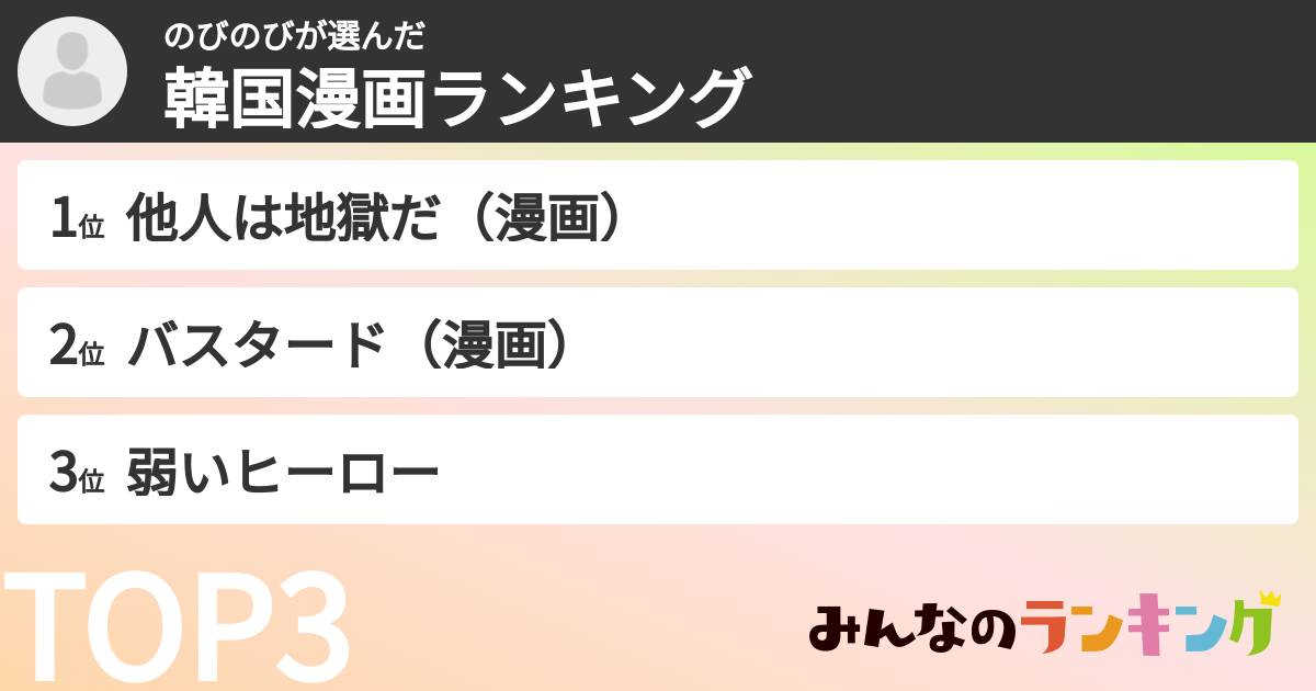 のびのびさんの「韓国漫画ランキング」