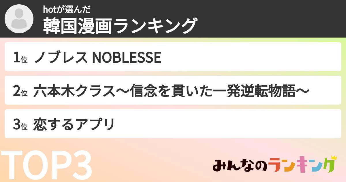 hotさんの「韓国漫画ランキング」