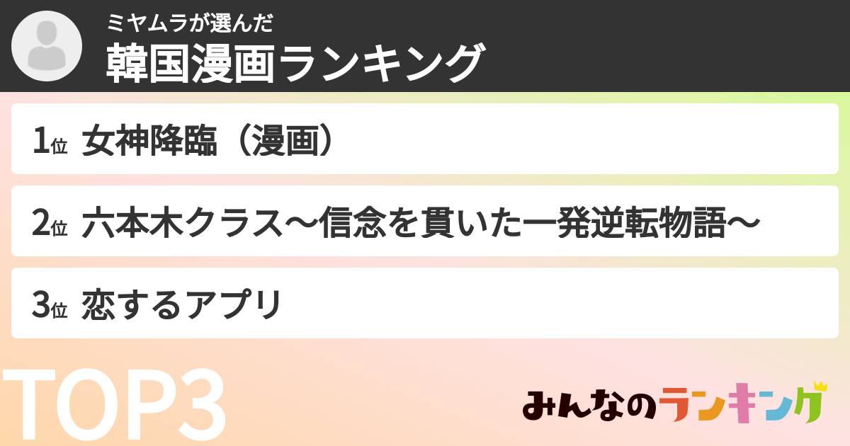 ミヤムラさんの「韓国漫画ランキング」