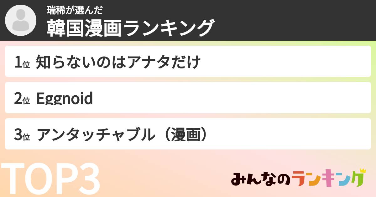 瑞稀さんの「韓国漫画ランキング」