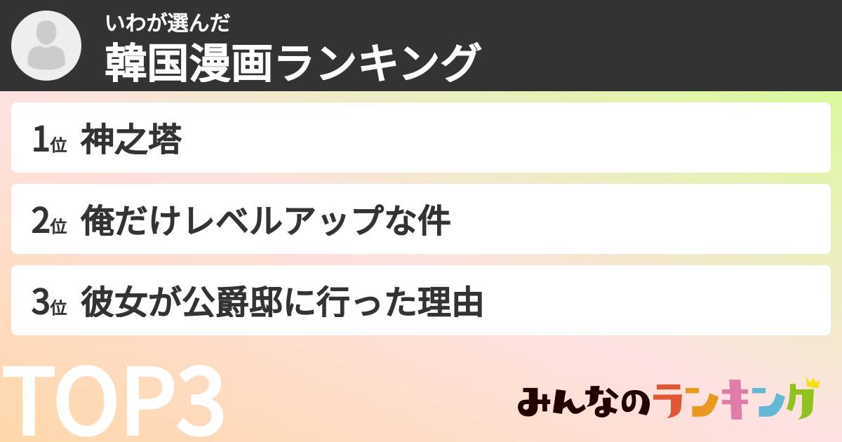 いわさんの「韓国漫画ランキング」