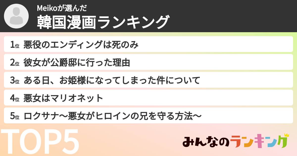Meikoさんの「韓国漫画ランキング」