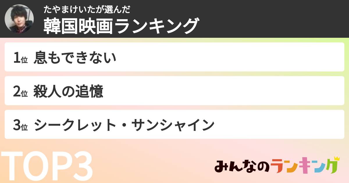 たやまけいたさんの「韓国映画ランキング」