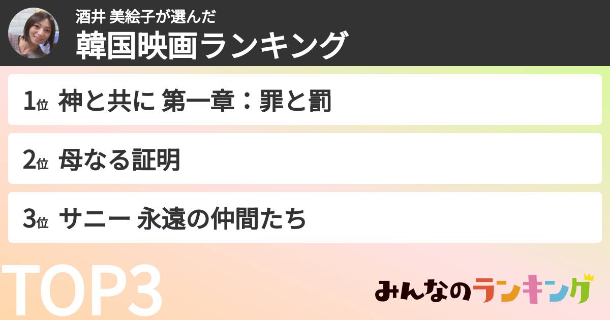 酒井 美絵子さんの「韓国映画ランキング」