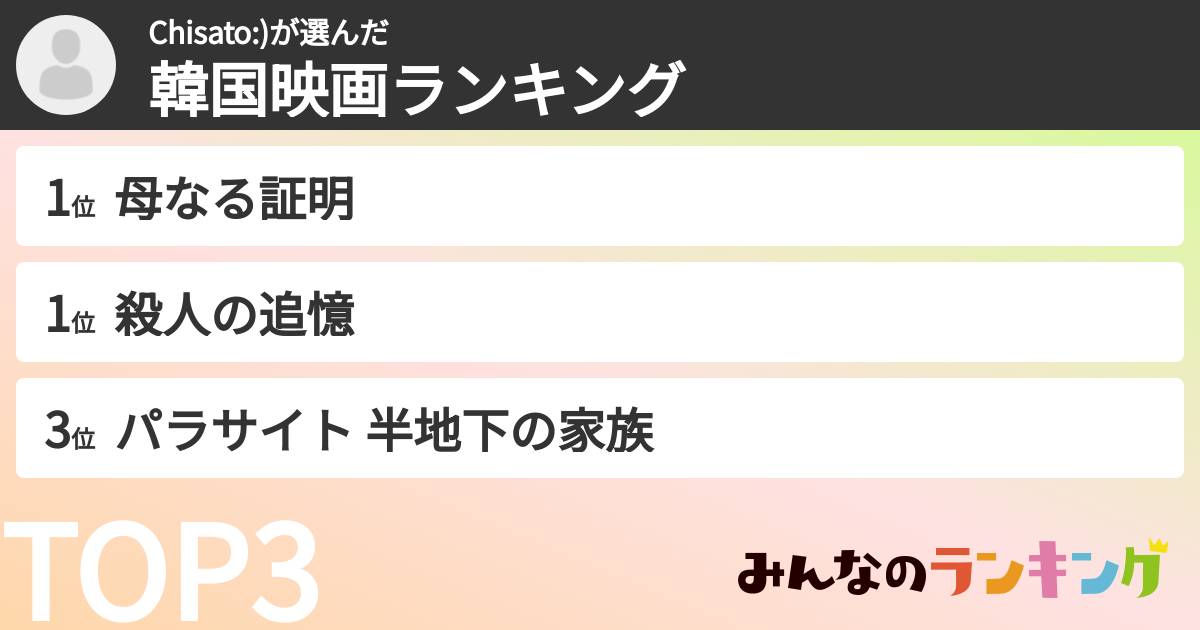Chisato:)さんの「韓国映画ランキング」