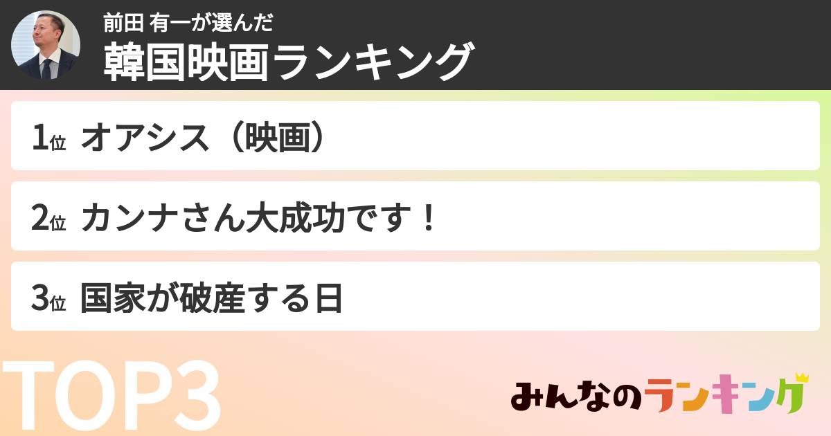 前田 有一さんの「韓国映画ランキング」