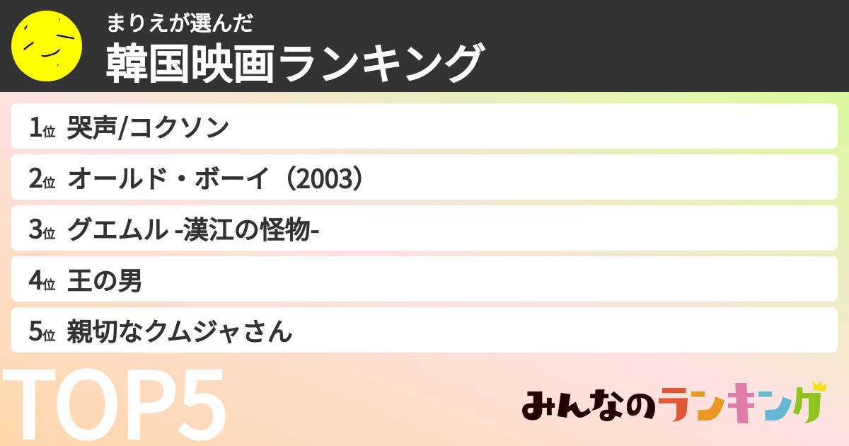 まりえさんの「韓国映画ランキング」