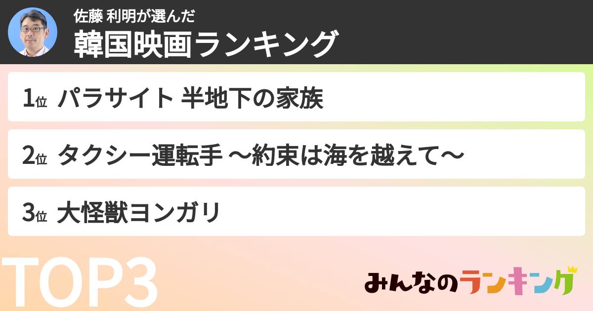 佐藤 利明さんの「韓国映画ランキング」