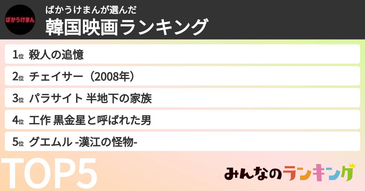 ばかうけまんさんの「韓国映画ランキング」