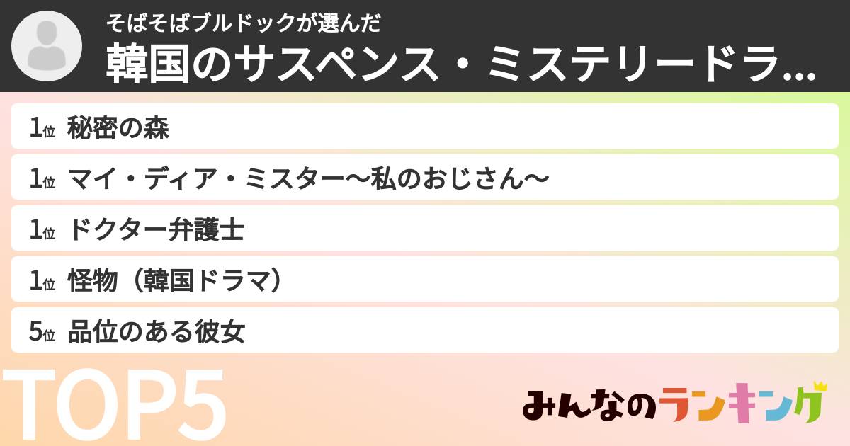 そばそばブルドックさんの「韓国のサスペンス・ミステリードラマランキング」