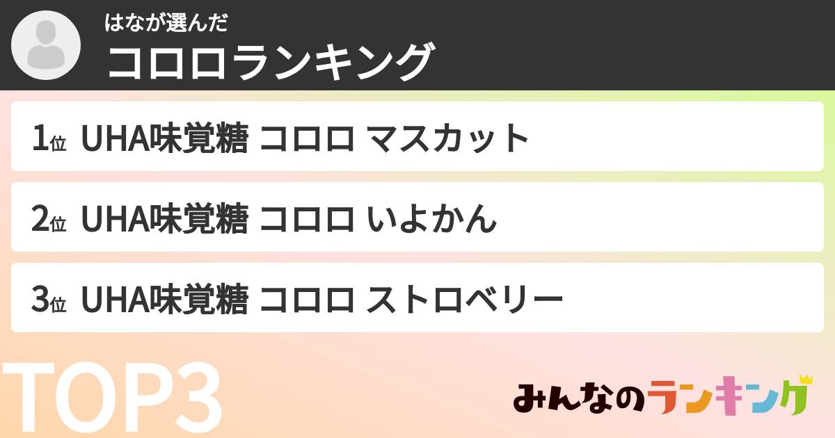 はなさんの「コロロランキング」