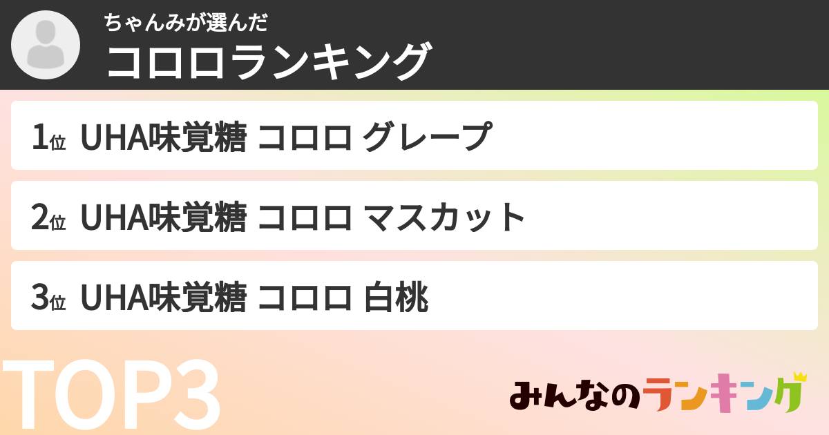 ちゃんみさんの「コロロランキング」