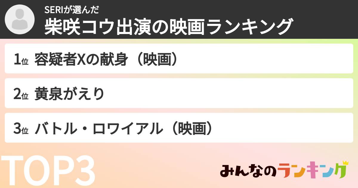 SERIさんの「柴咲コウ出演の映画ランキング」