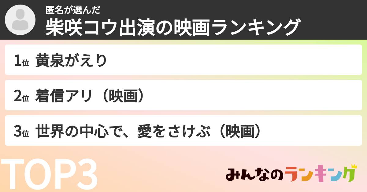匿名さんの「柴咲コウ出演の映画ランキング」