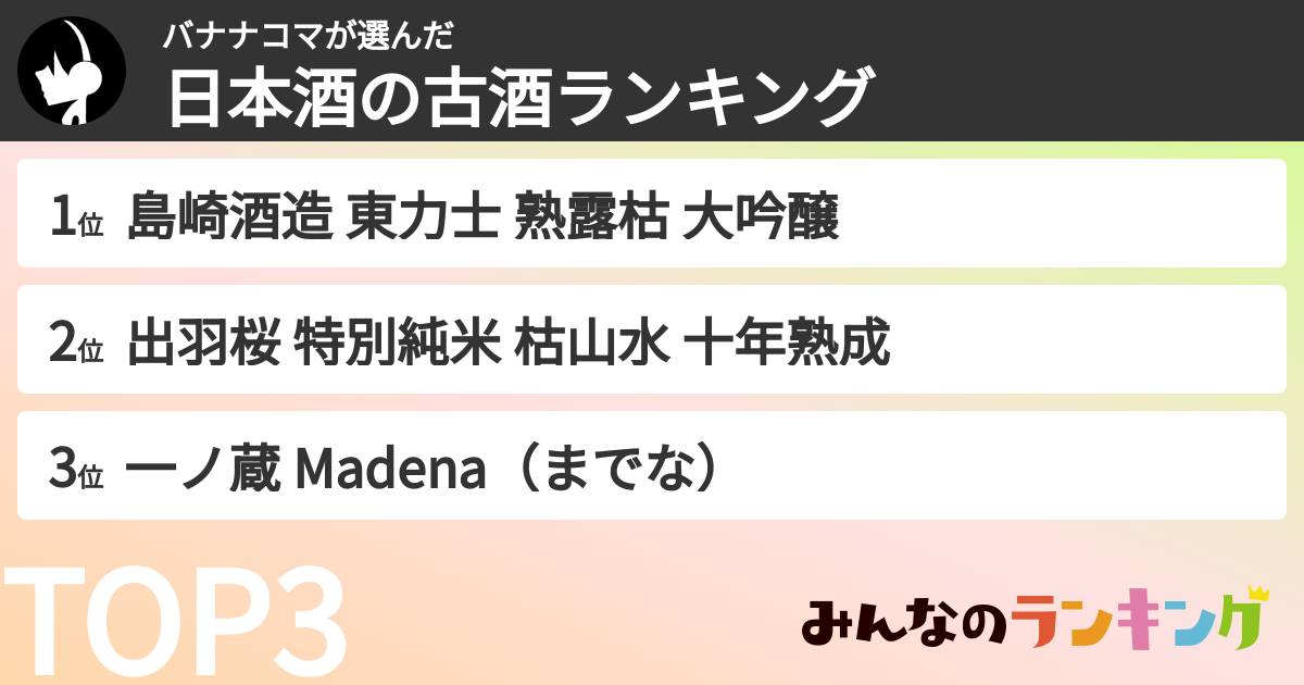 バナナコマさんの「日本酒の古酒ランキング」