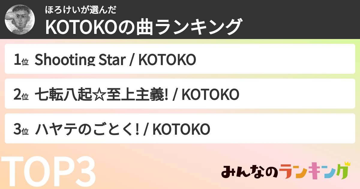 ほろけいさんの「KOTOKOの曲ランキング」