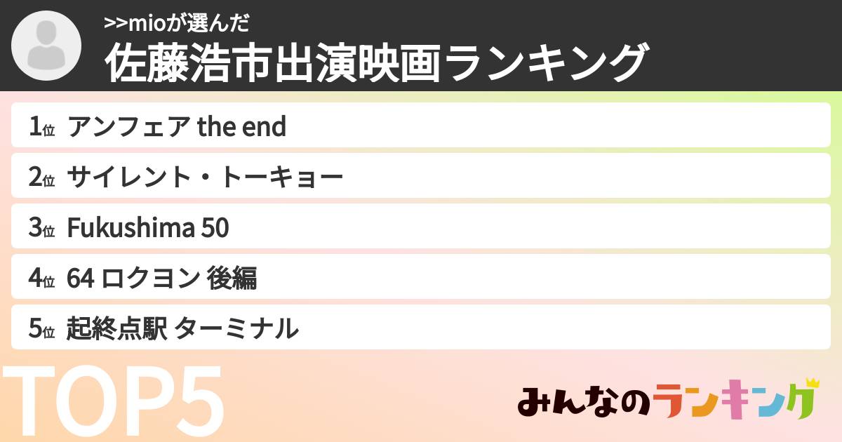 >>mioさんの「佐藤浩市出演映画ランキング」