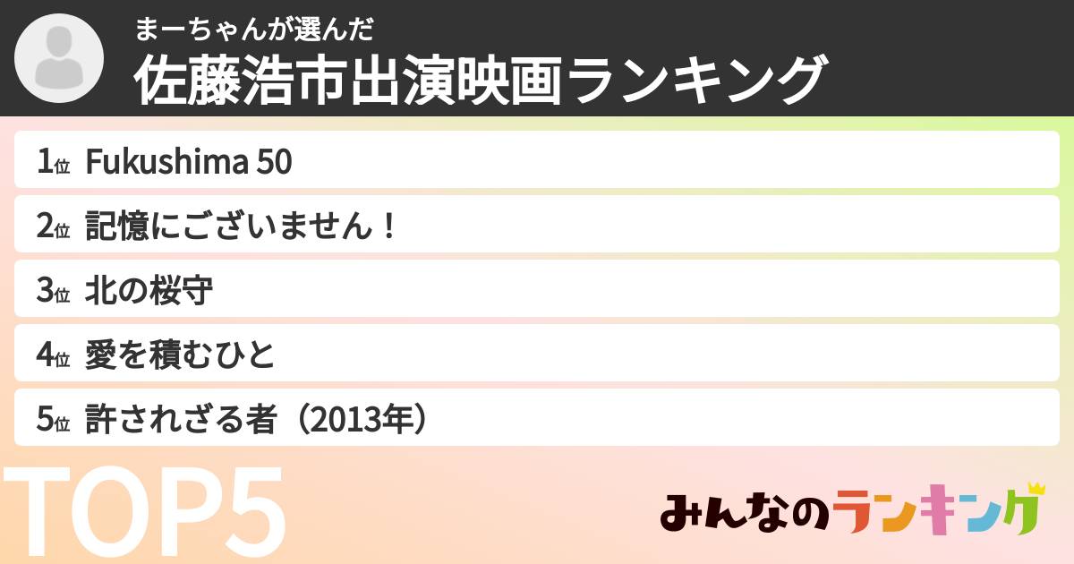 まーちゃんさんの「佐藤浩市出演映画ランキング」
