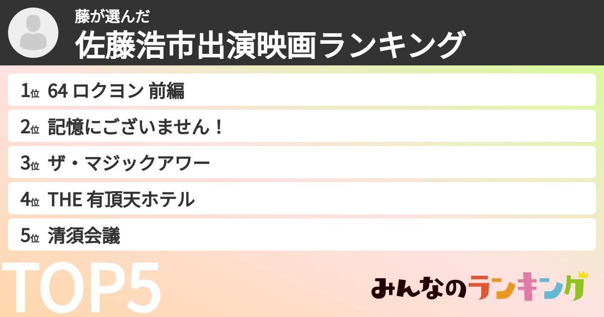 藤さんの「佐藤浩市出演映画ランキング」