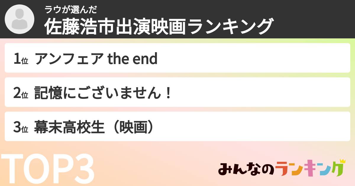 ラウさんの「佐藤浩市出演映画ランキング」