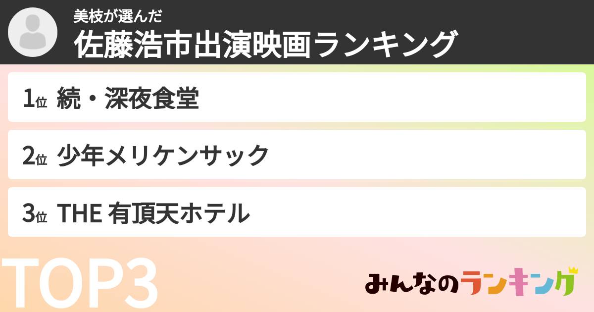 美枝さんの「佐藤浩市出演映画ランキング」