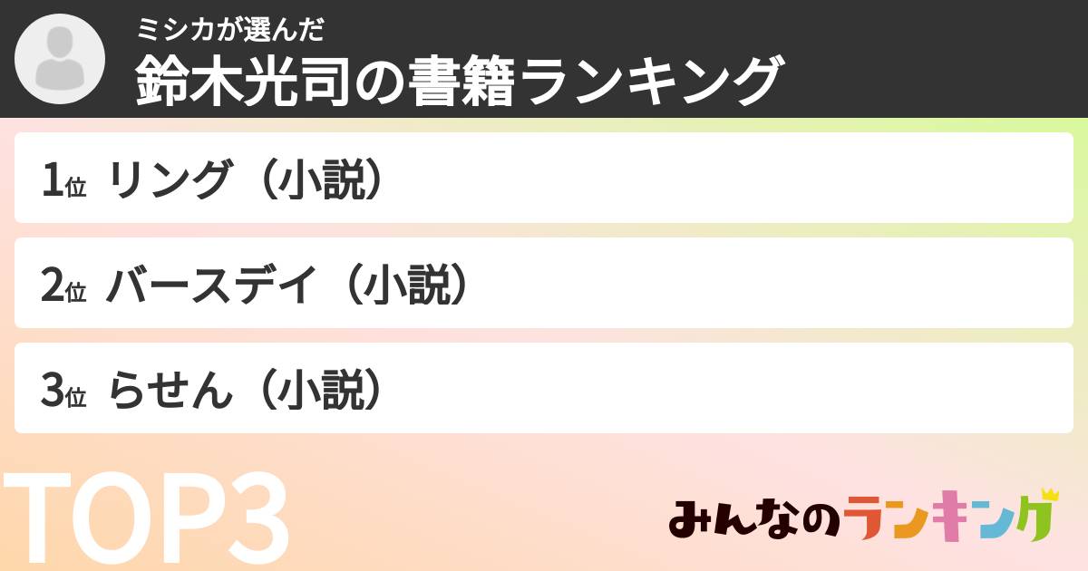 ミシカさんの「鈴木光司の書籍ランキング」