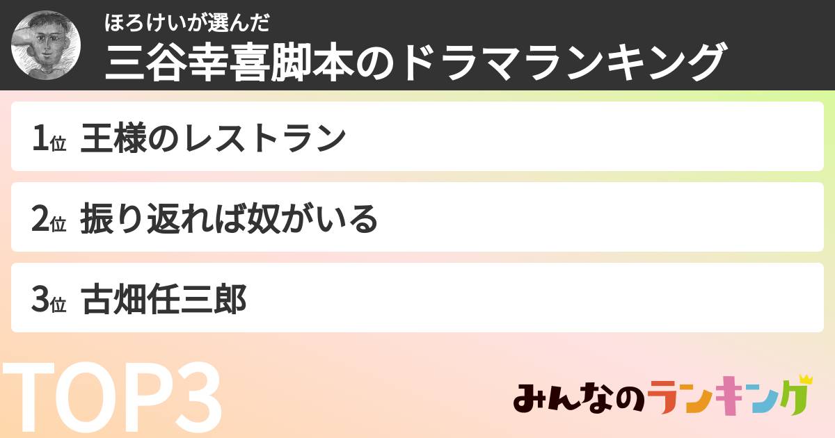 ほろけいさんの「三谷幸喜脚本のドラマランキング」