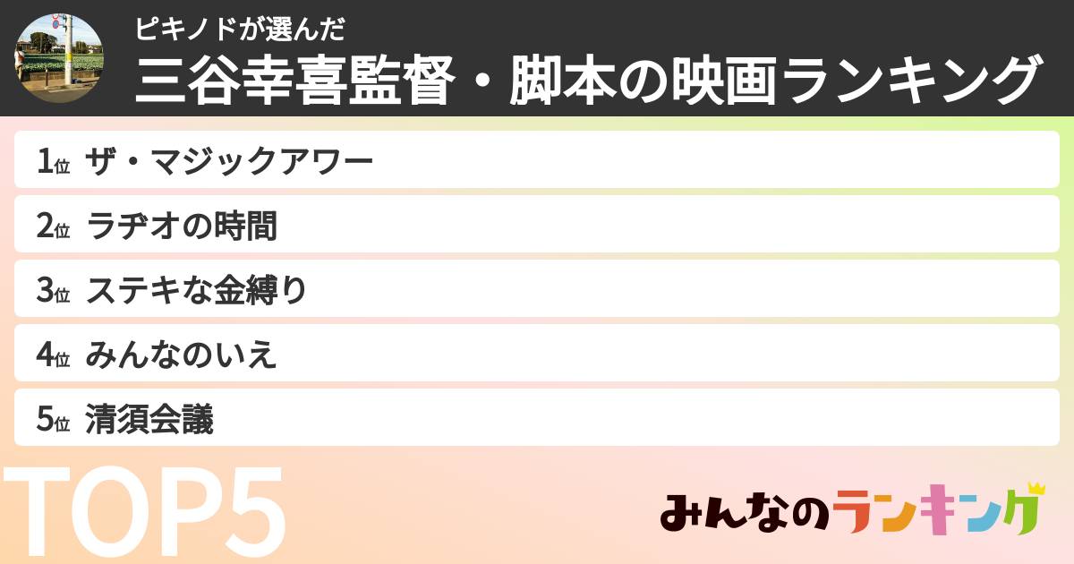 ピキノドさんの「三谷幸喜監督・脚本の映画ランキング」