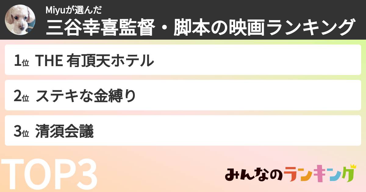 Miyuさんの「三谷幸喜監督・脚本の映画ランキング」