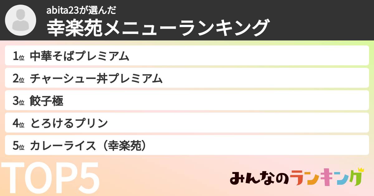 abita23さんの「幸楽苑メニューランキング」