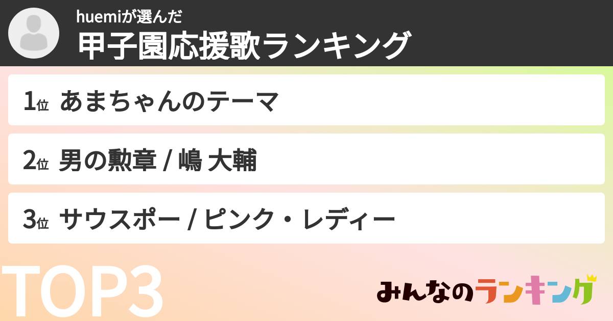 huemiさんの「甲子園応援歌ランキング」