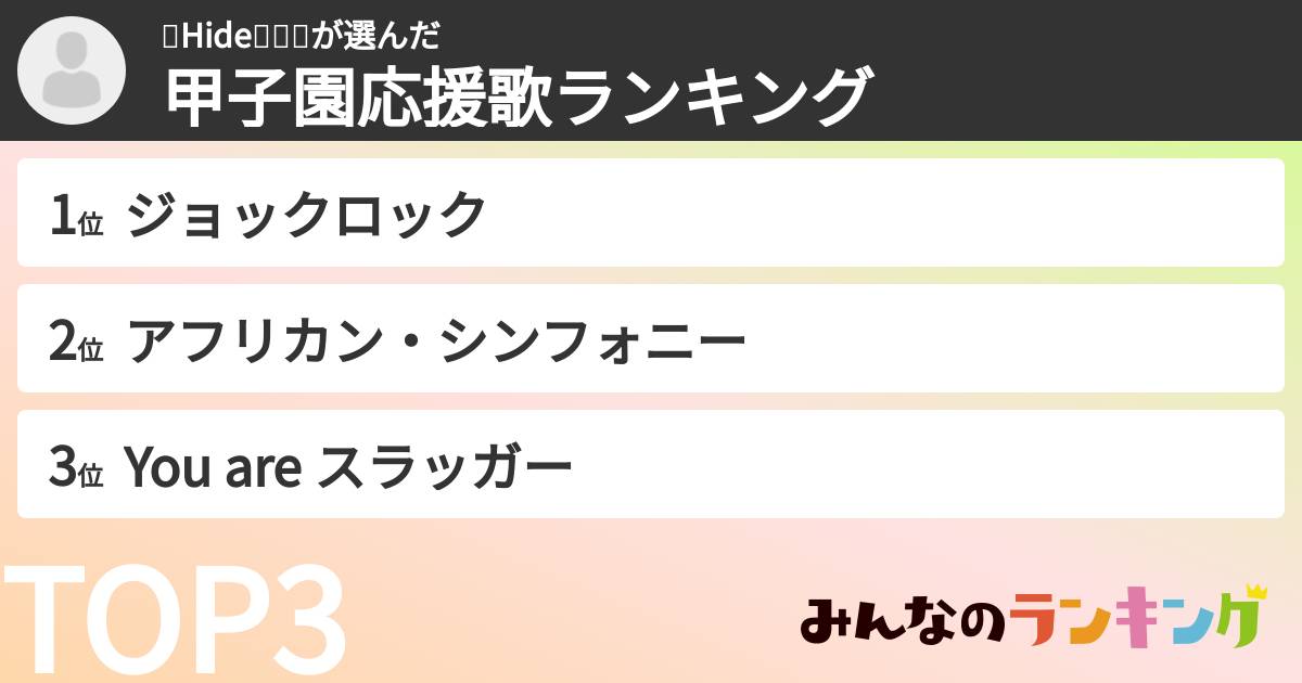 💄Hide🚃🍑🍀さんの「甲子園応援歌ランキング」