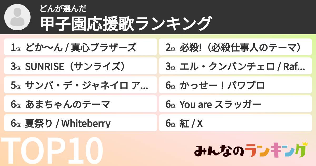 どんさんの「甲子園応援歌ランキング」