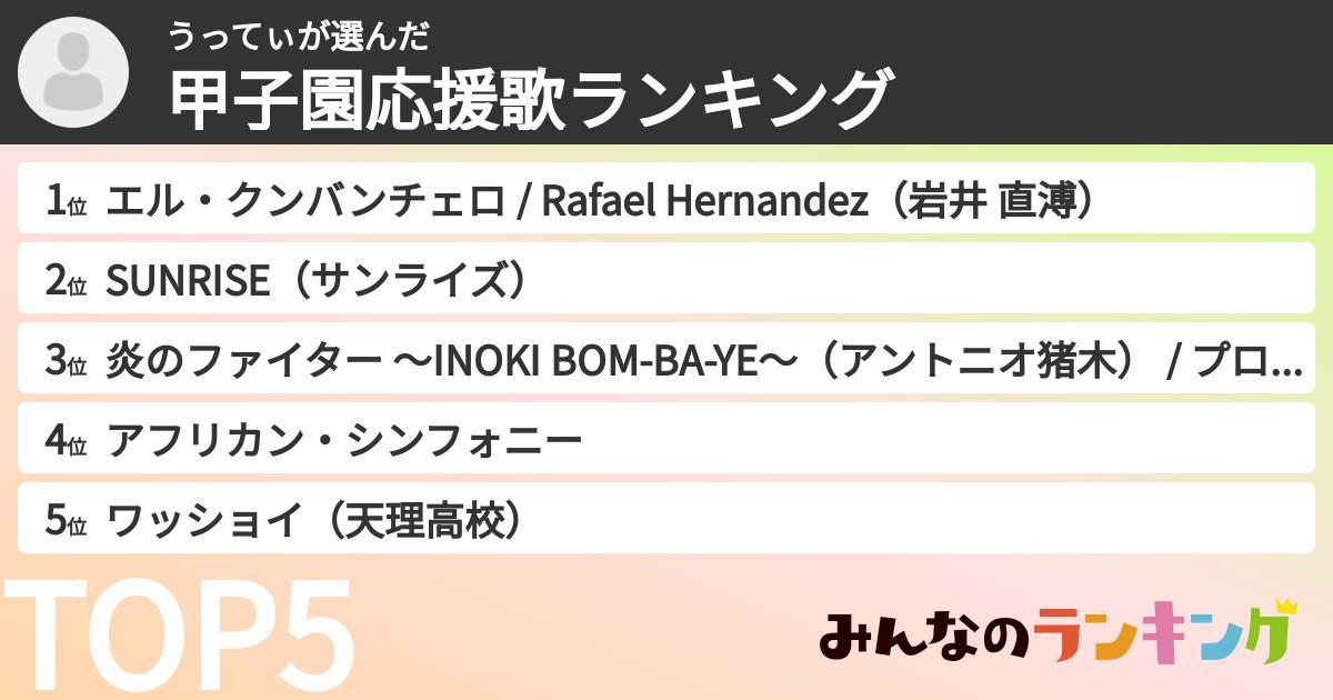 うってぃさんの「甲子園応援歌ランキング」