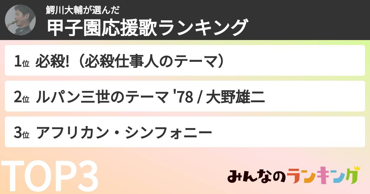 鰐川大輔さんの「甲子園応援歌ランキング」