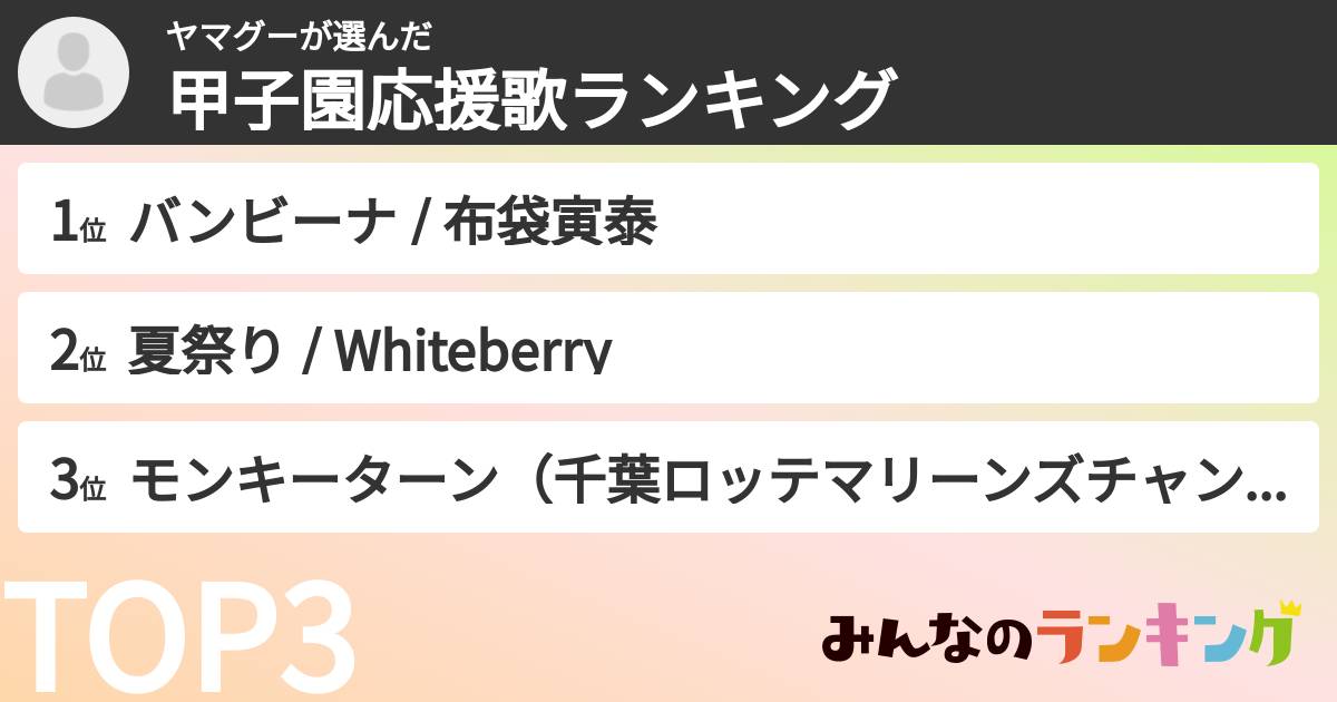 ヤマグーさんの「甲子園応援歌ランキング」
