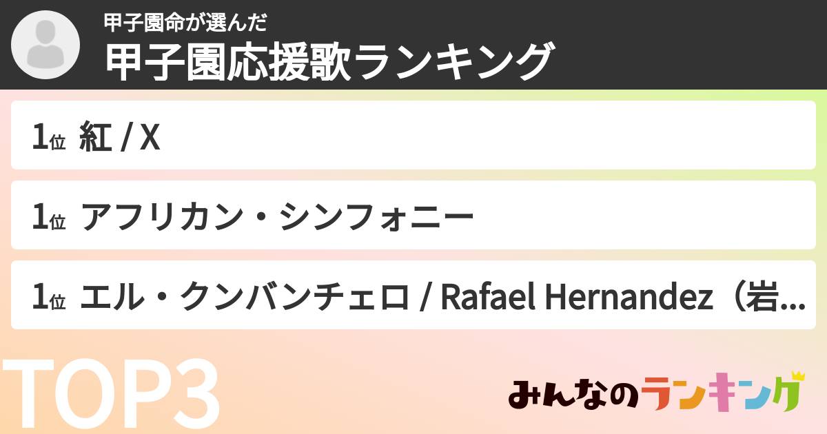 甲子園命さんの「甲子園応援歌ランキング」