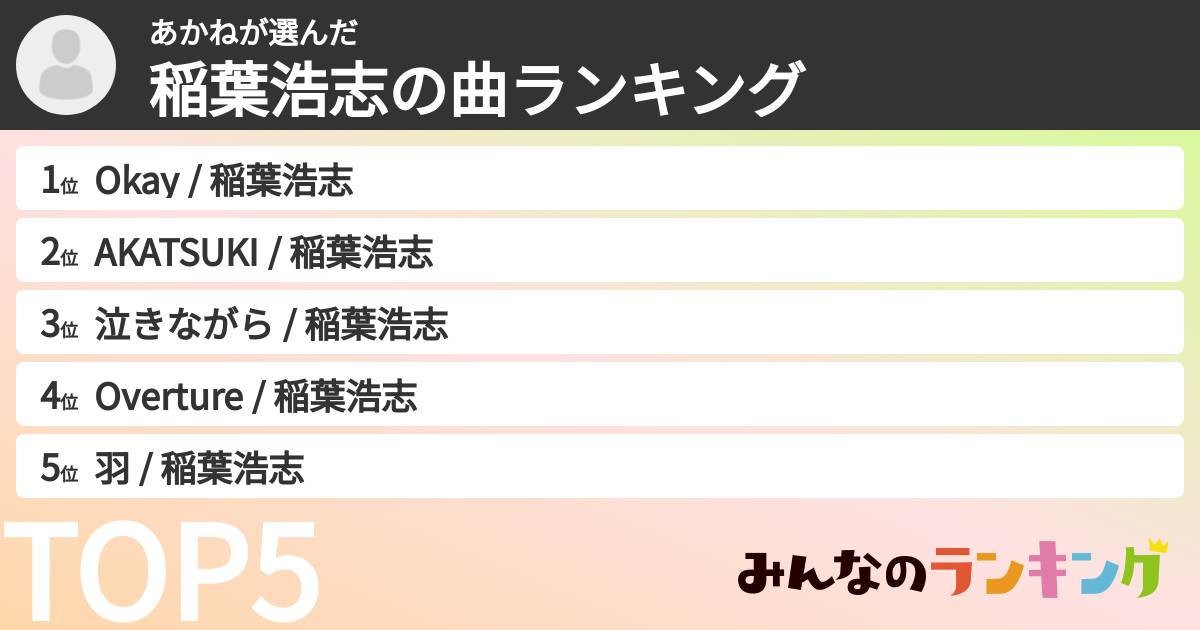 あかねさんの「稲葉浩志の曲ランキング」