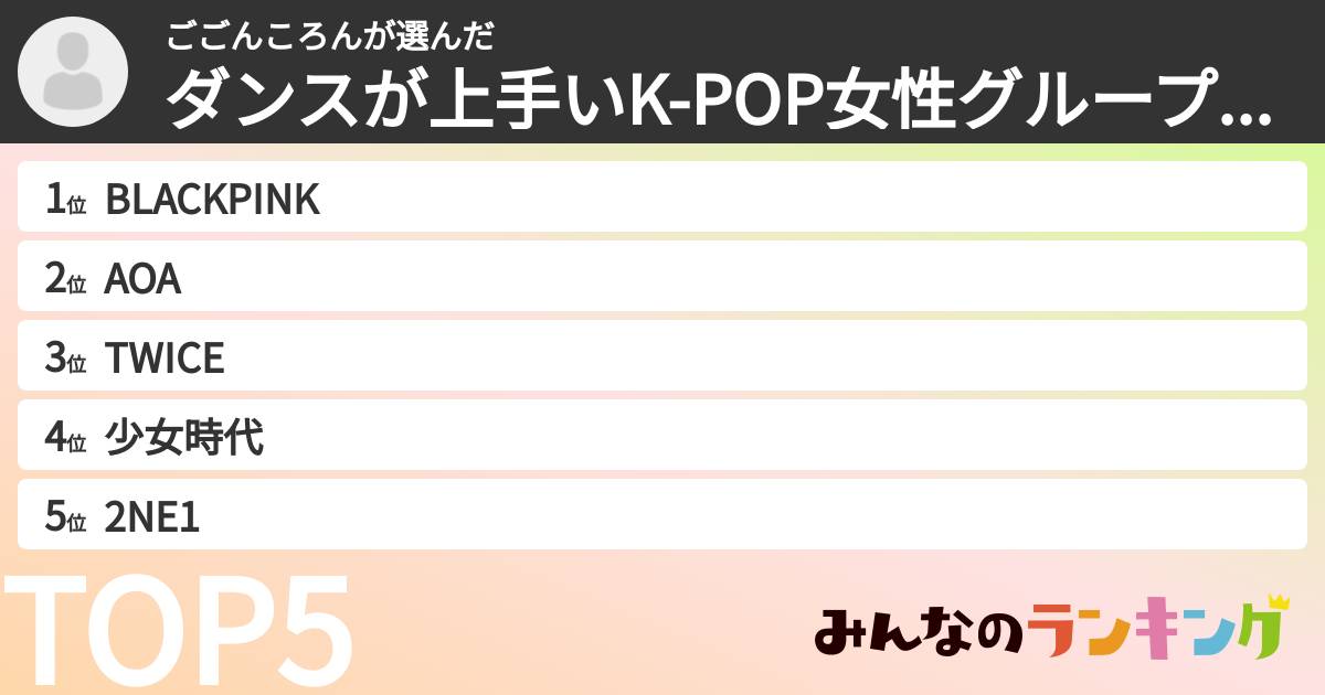 ごごんころんさんの「ダンスが上手いK-POP女性グループランキング」