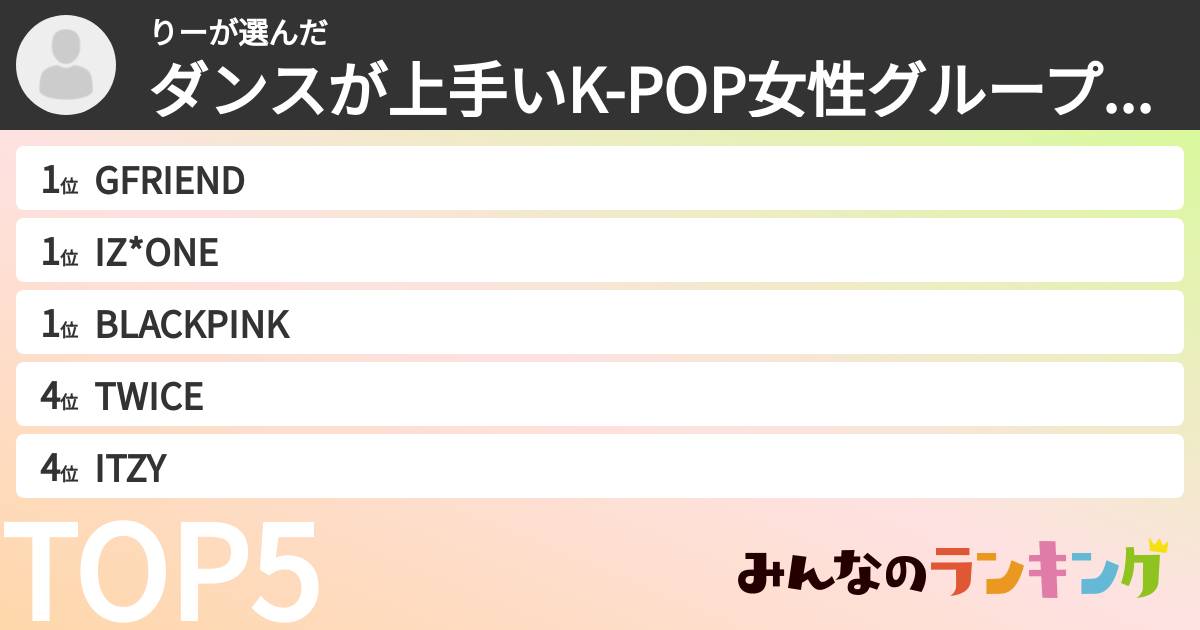 りーさんの「ダンスが上手いK-POP女性グループランキング」
