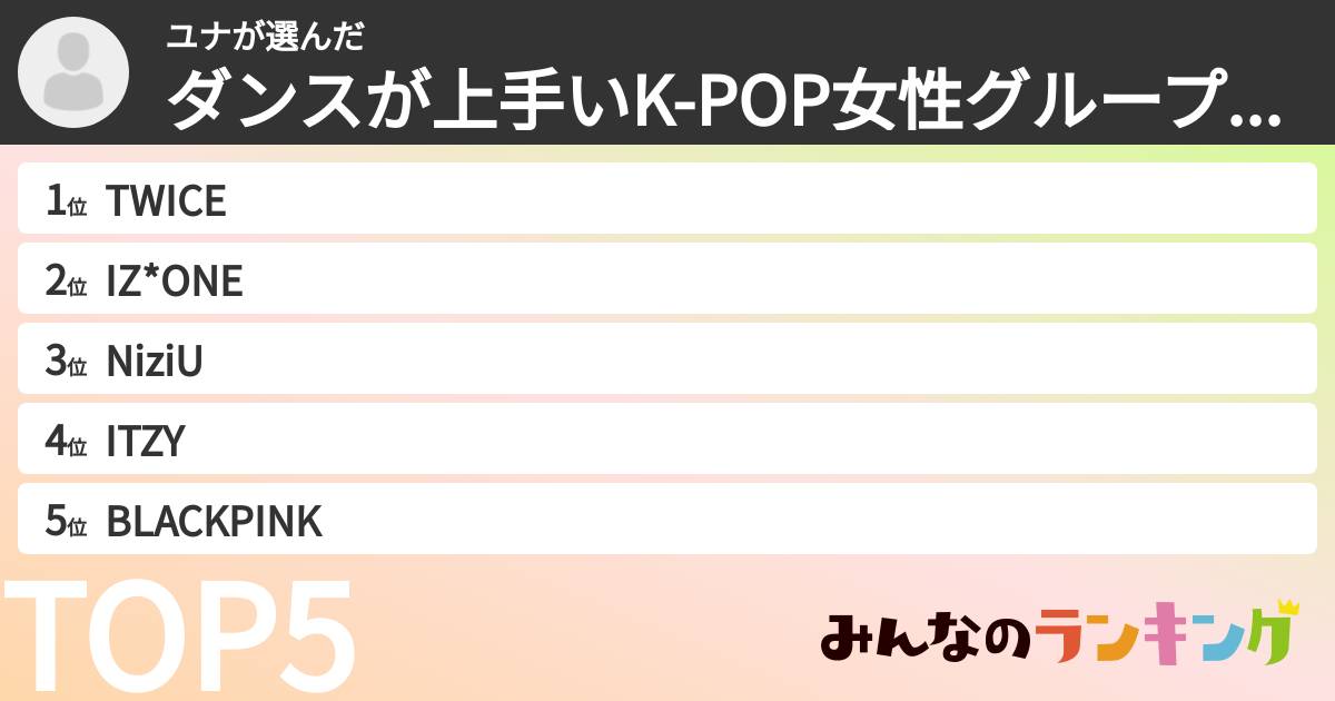 ユナさんの「ダンスが上手いK-POP女性グループランキング」