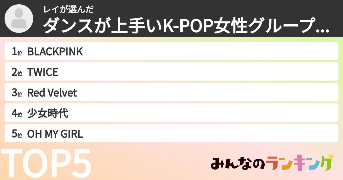 レイさんの「ダンスが上手いK-POP女性グループランキング」